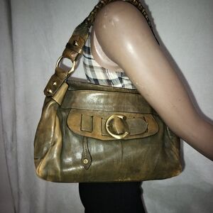 SOLD FRANCESCO BIASIA SHOULDER/HAND  LEATHER BAG. RUSTIC OLIVE GREEN.
